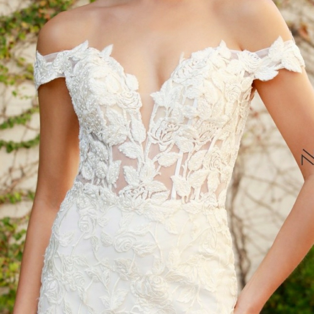 Off shoulder lace White wedding dress evening bridal gown - Picture 2 of 7